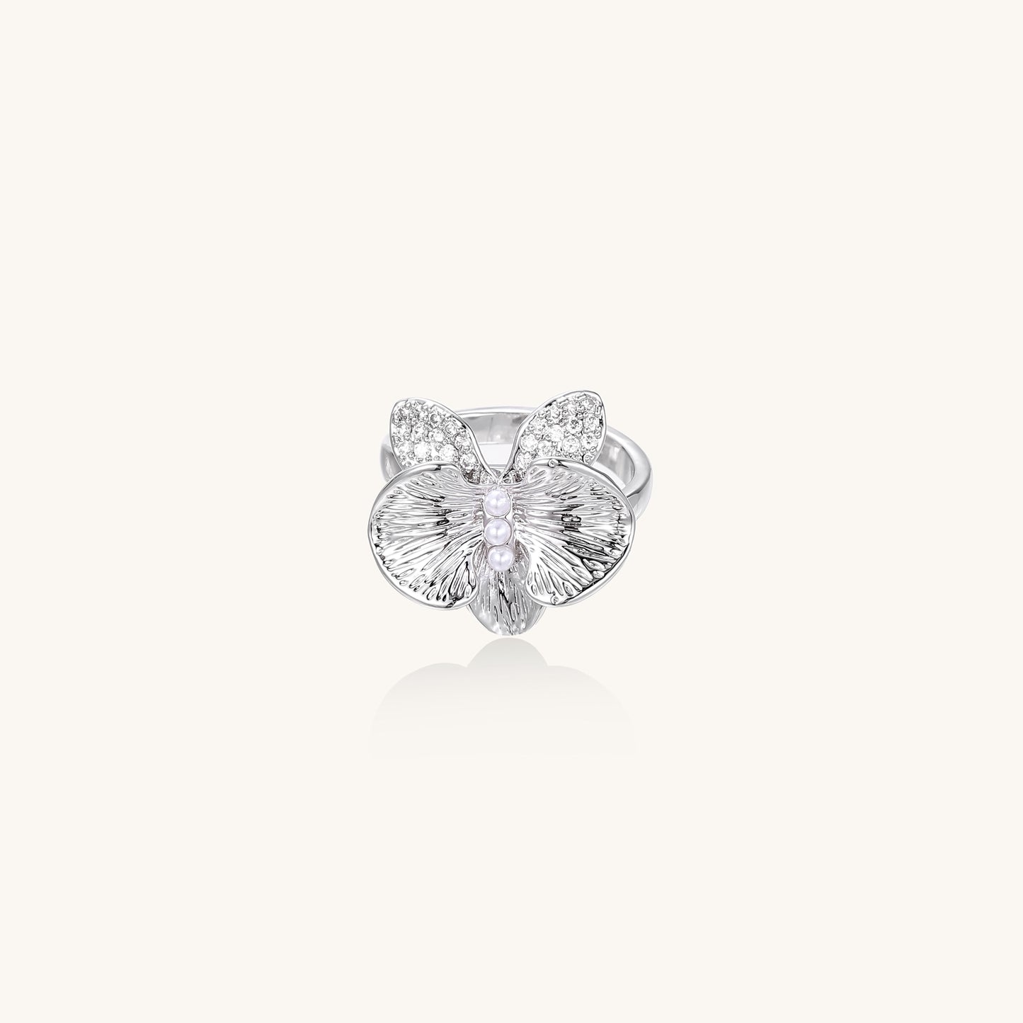 Orchid Bloom Statement Ring with Crystals