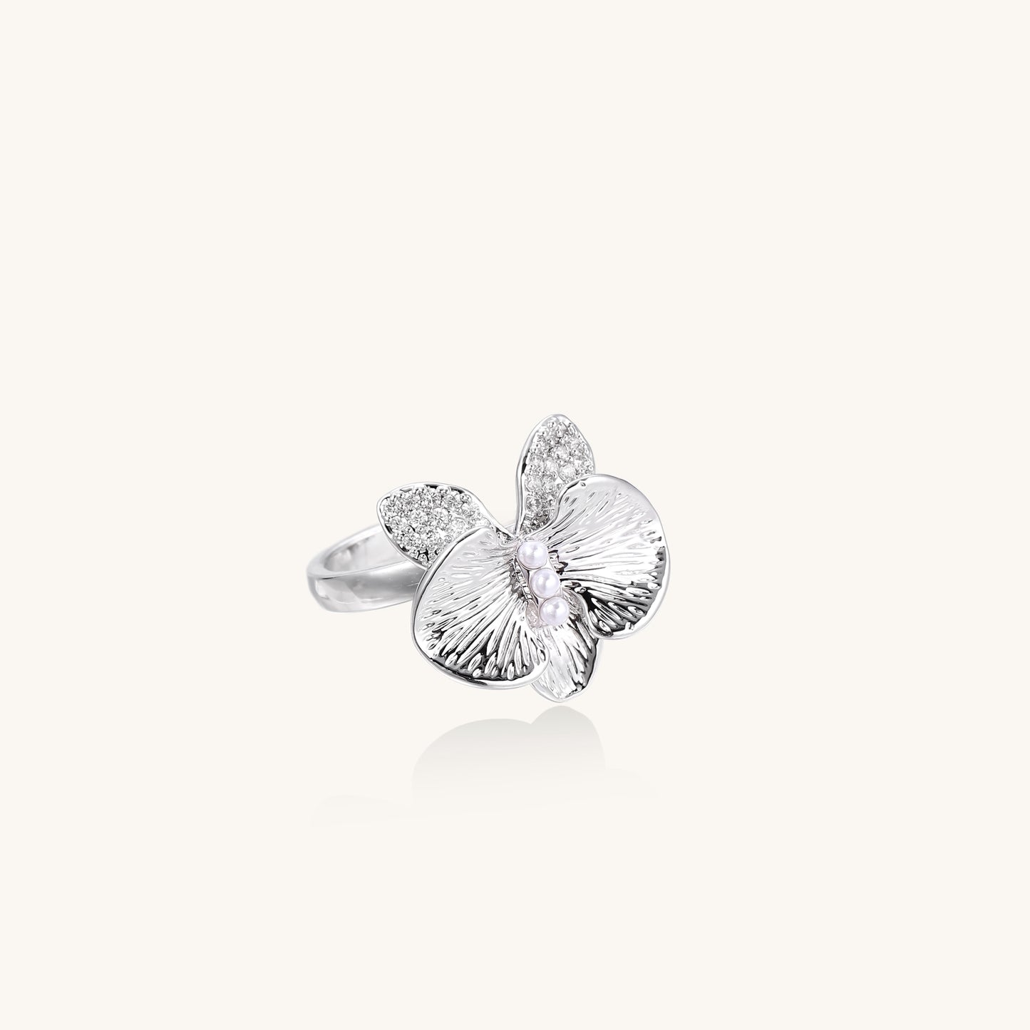 Orchid Bloom Statement Ring with Crystals