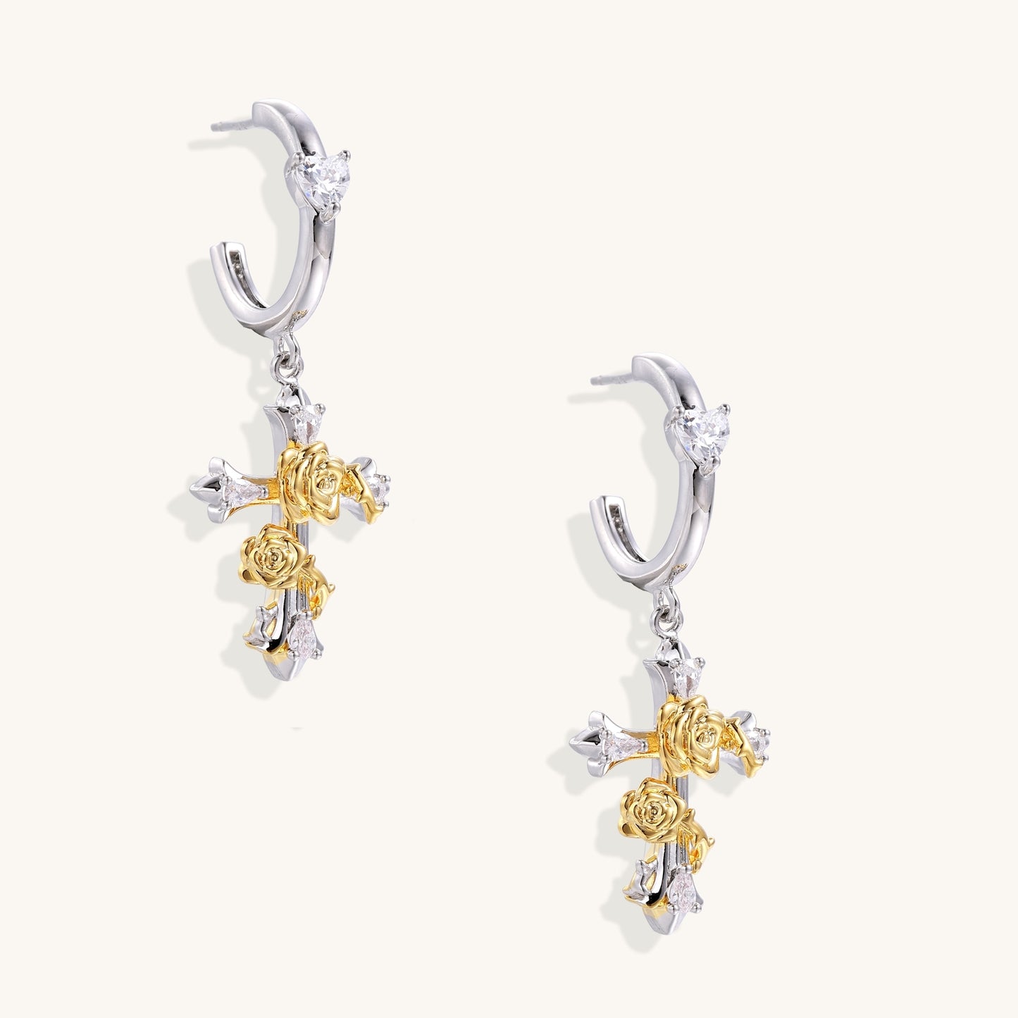 Rose Cross Drop Earrings Divine Feminine Power