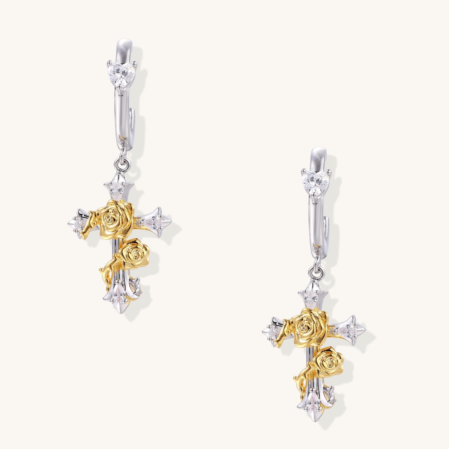 Rose Cross Drop Earrings Divine Feminine Power
