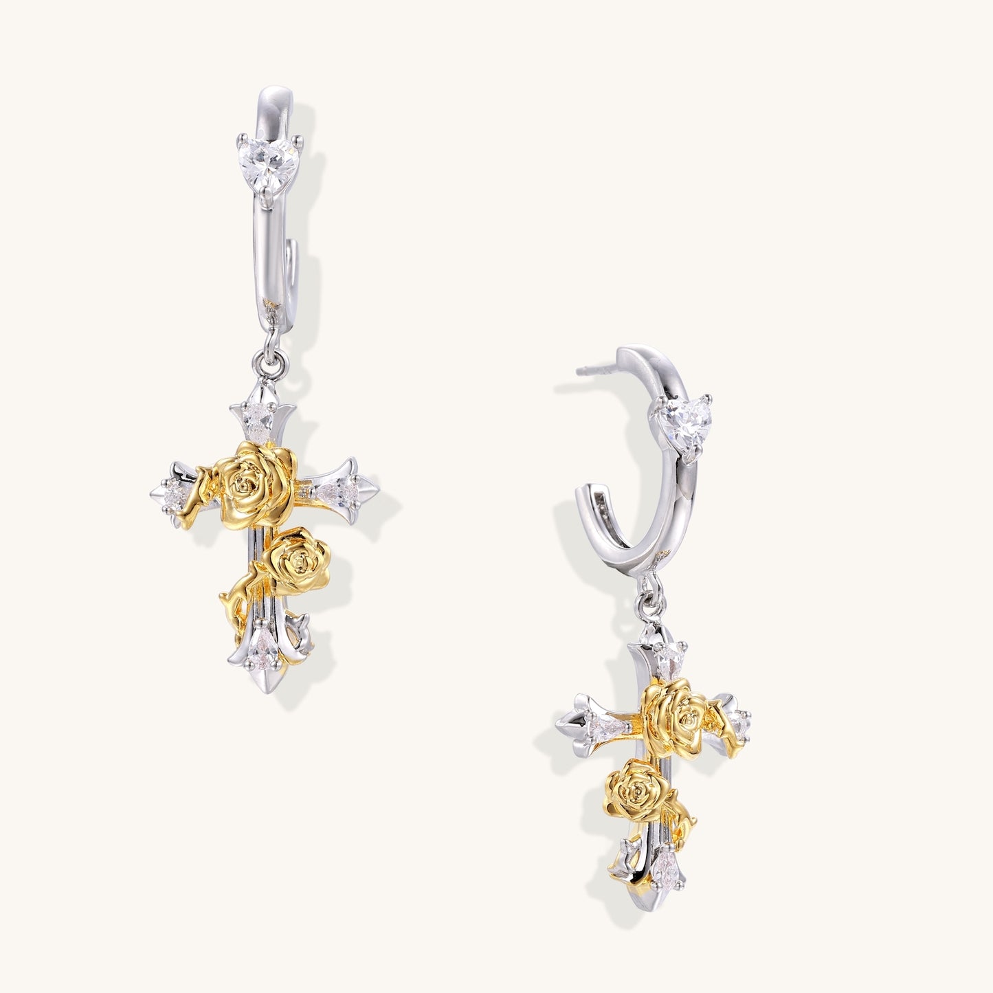 Rose Cross Drop Earrings Divine Feminine Power