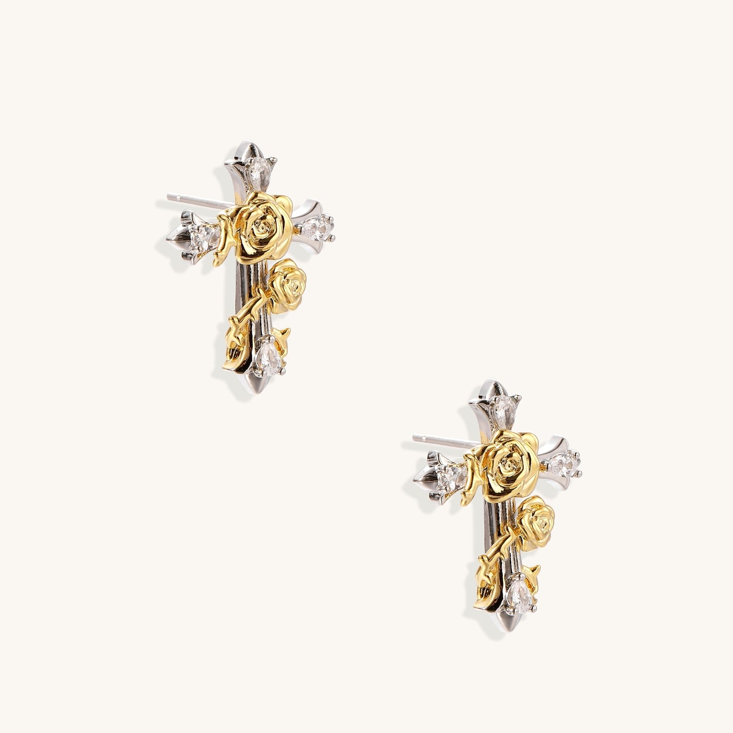 Golden Bloom Cross Earrings