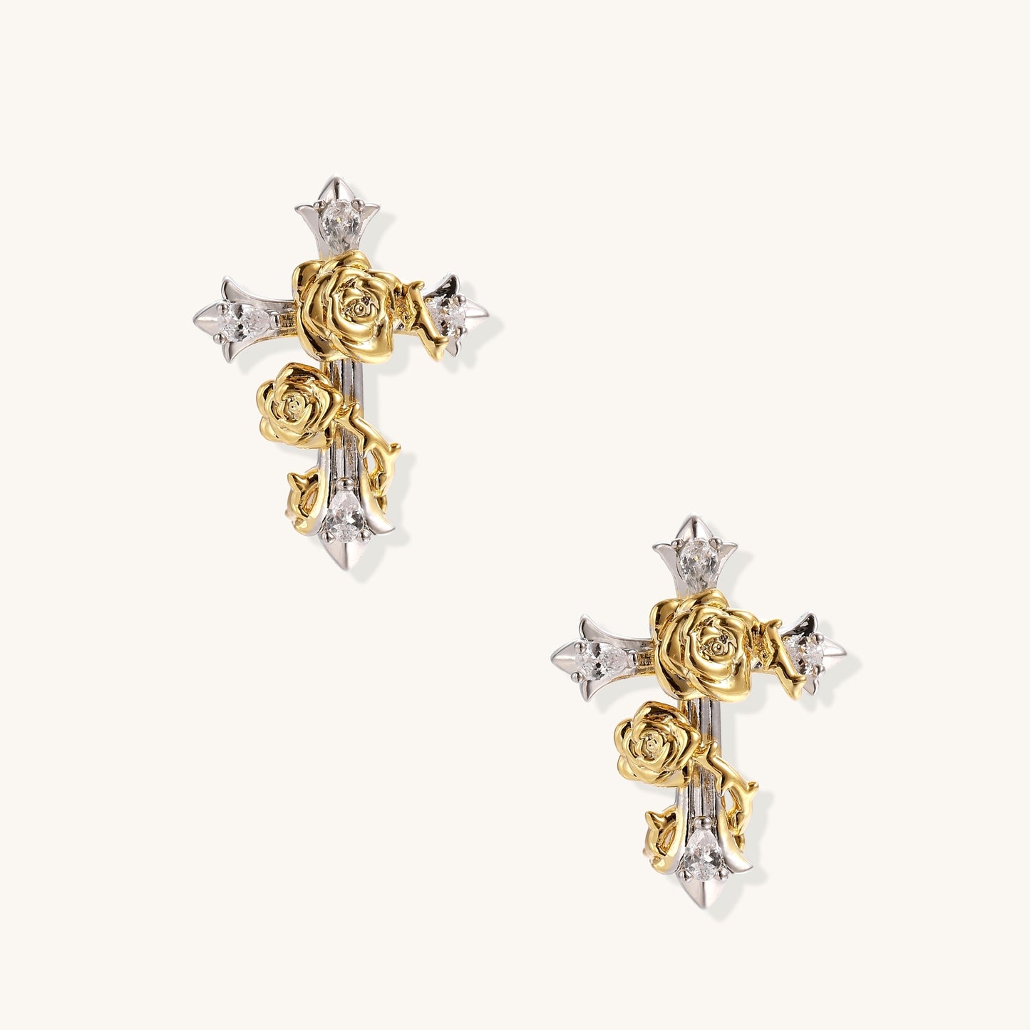 Golden Bloom Cross Earrings