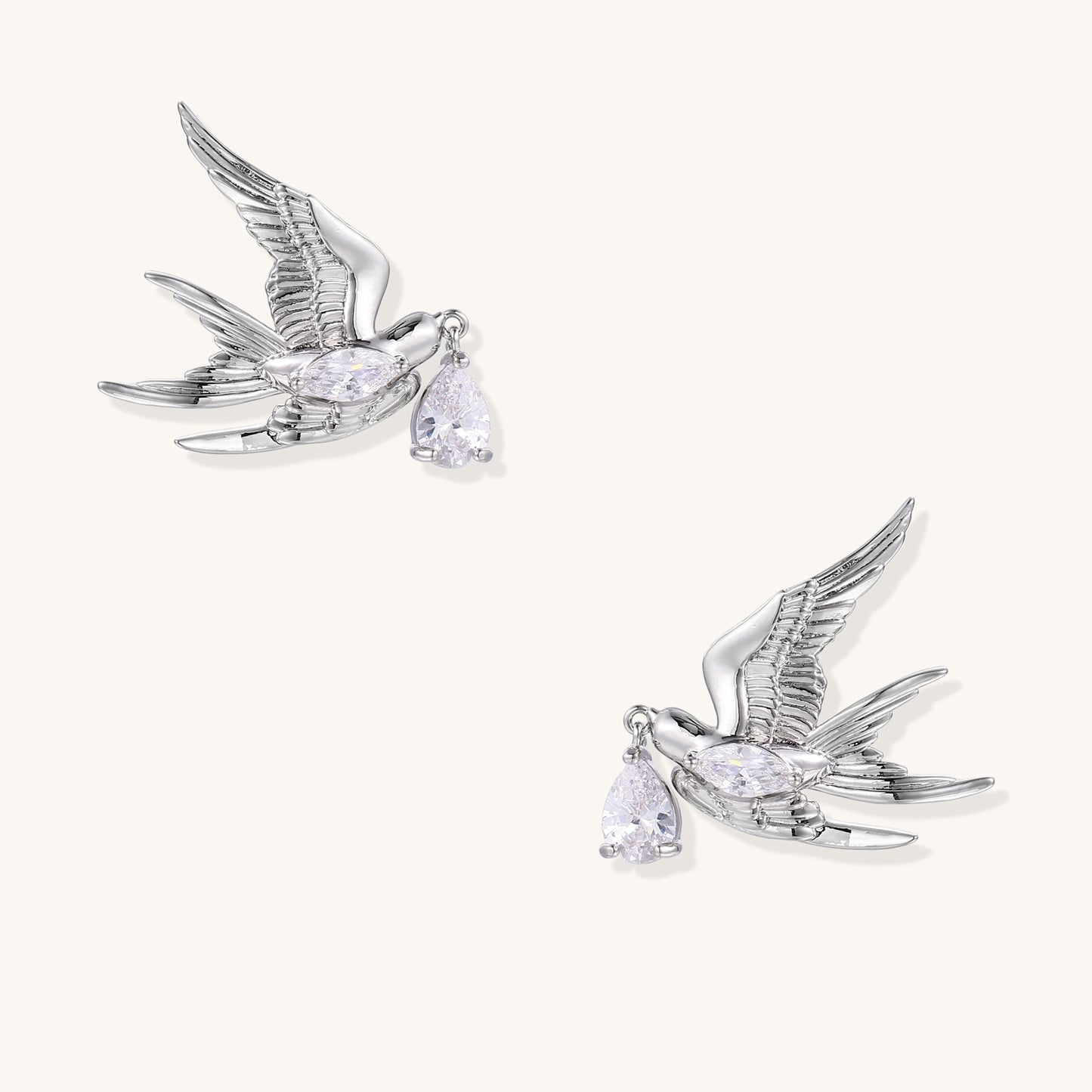 Swallow Bird Drop Earrings with Crystal Accents