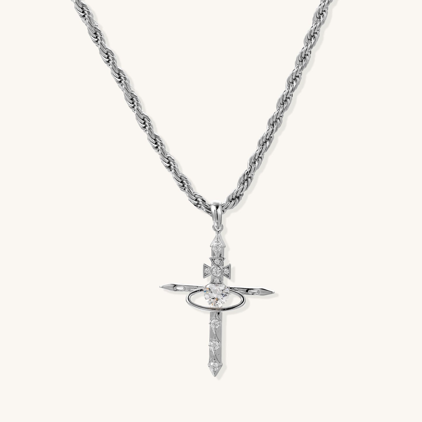 Cross Pendant Necklace with Crystal Center