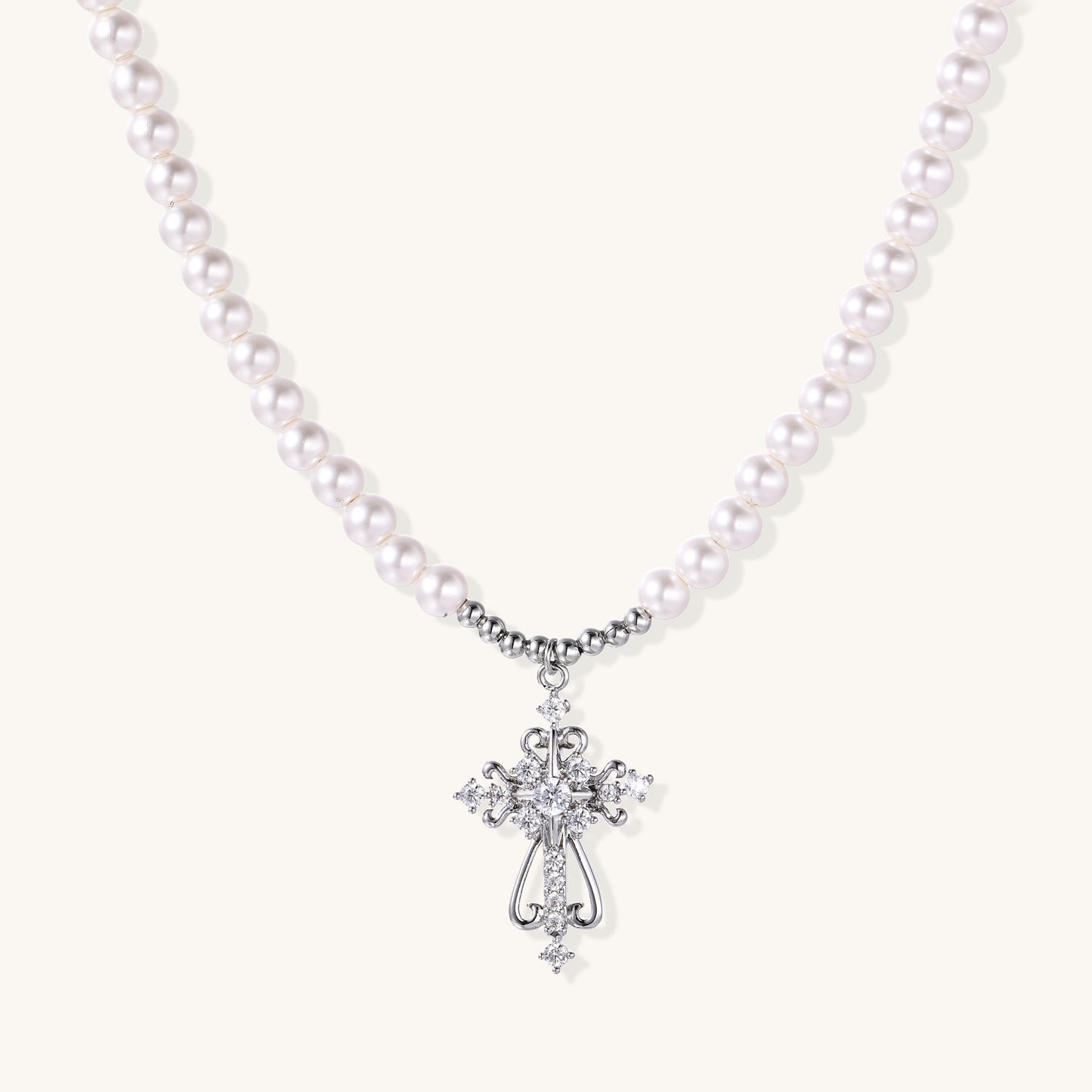 Faith & Light Cross Pearl Necklace