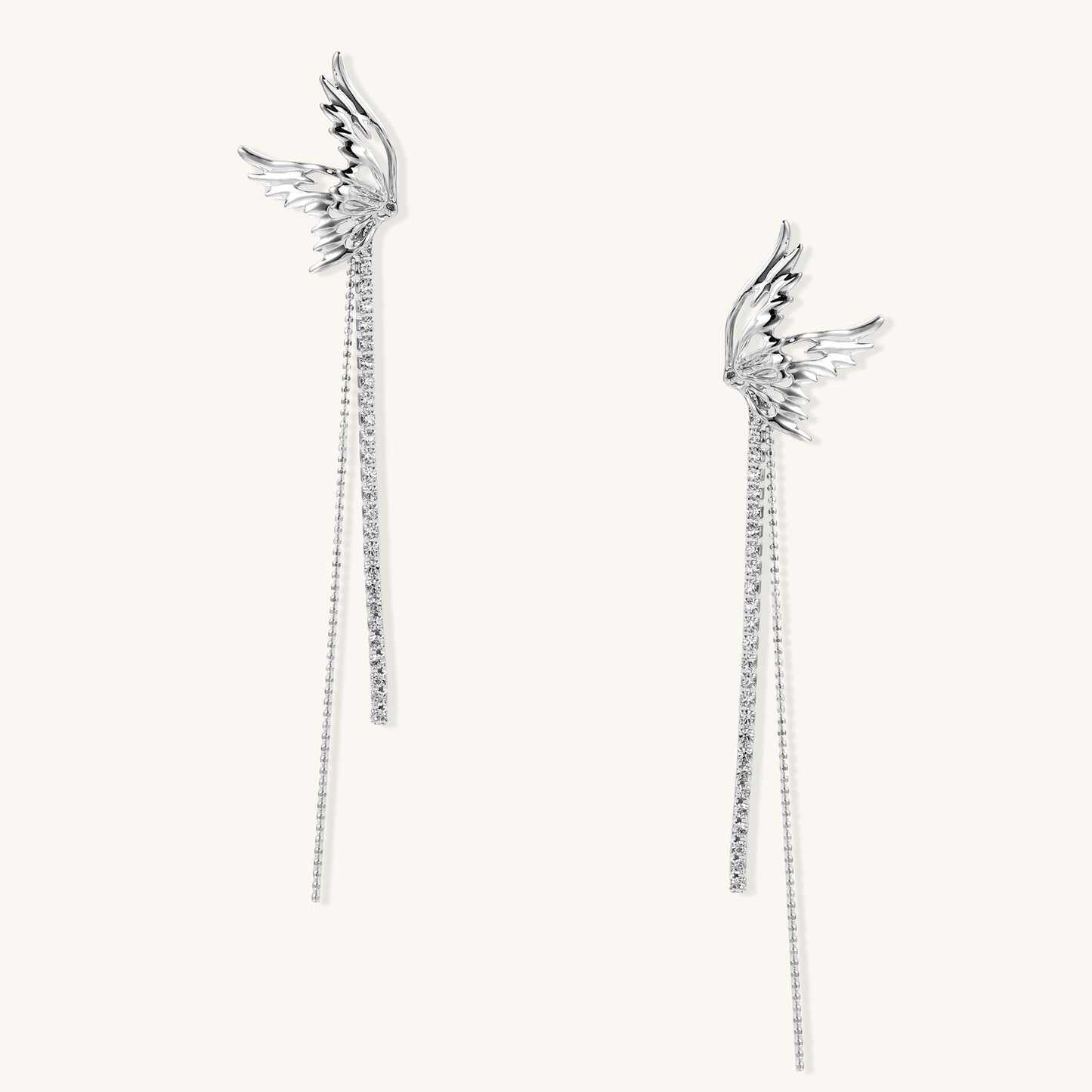 Angel Wing Drop Earrings with Crystal Chains