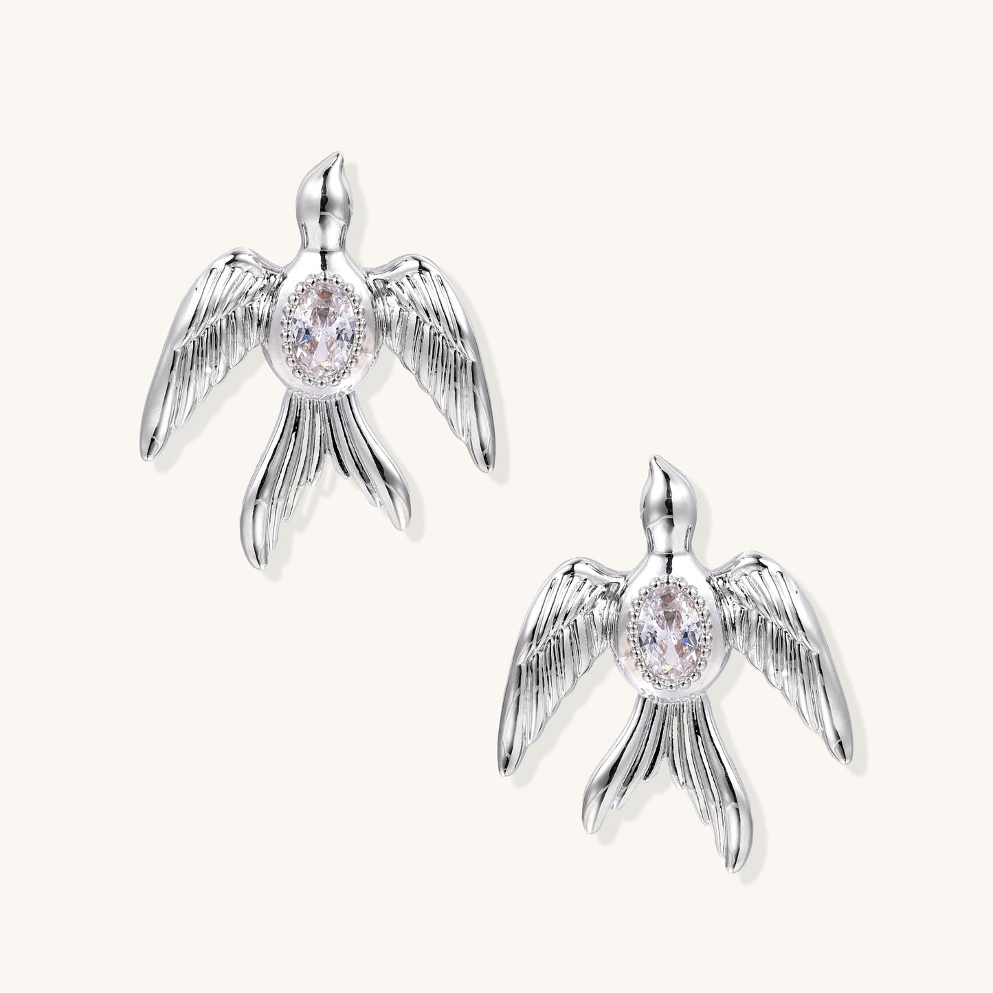 Winged Heart Stud Earrings with Zirconia