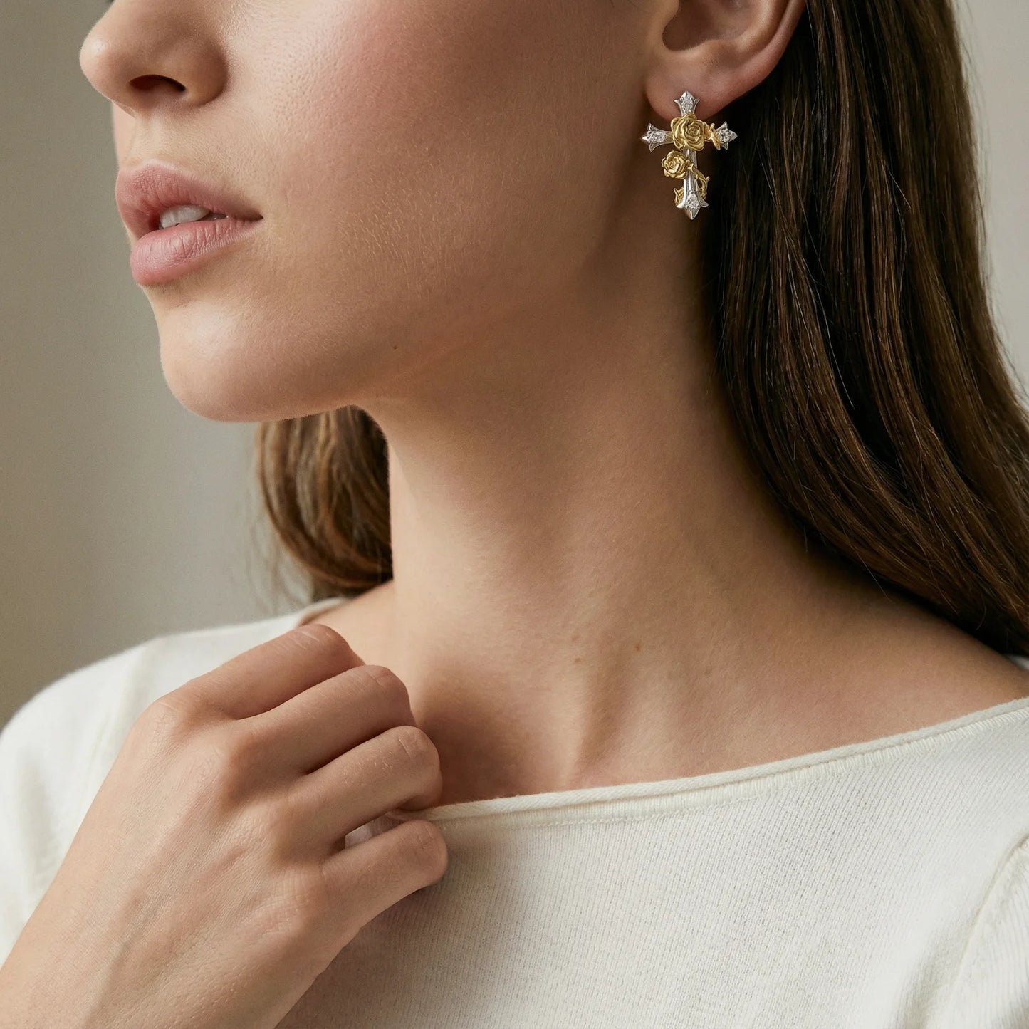 Divine Rose Cross Earrings