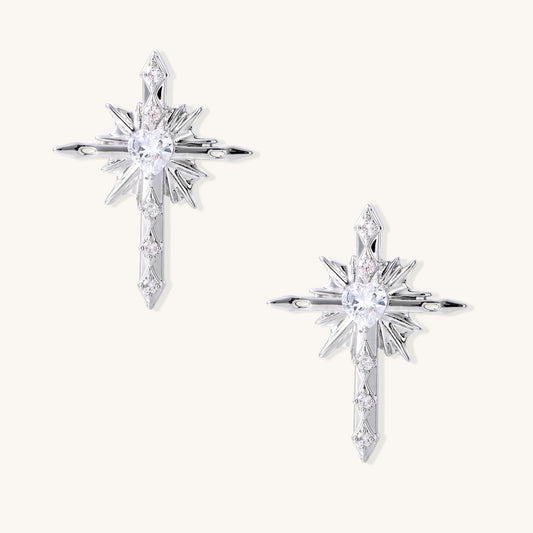 Celestial Radiance Cross Earrings