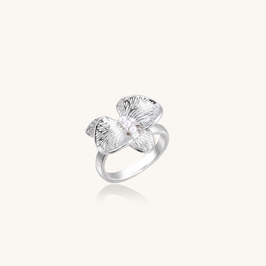 Orchid Bloom Statement Ring with Crystals