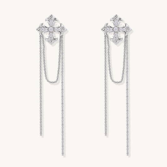 Gothic Cross Chain Drop Earrings Cathedral Energy