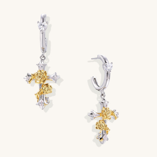 Rose Cross Drop Earrings Divine Feminine Power