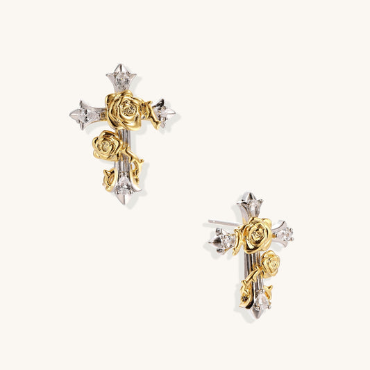 Golden Bloom Cross Earrings