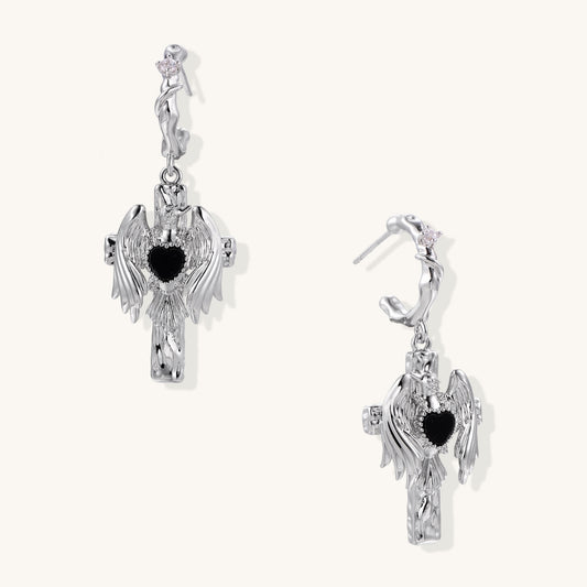 Angel Wing Statement Drop Earrings in  Crystal & Gold