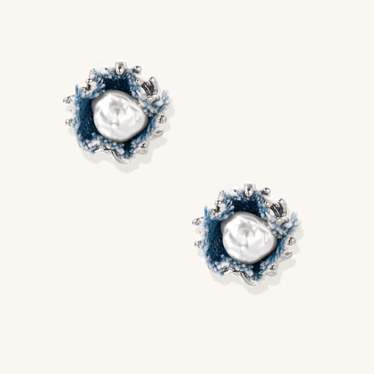 Denim Pearl Stud Earrings Your Everyday Statement