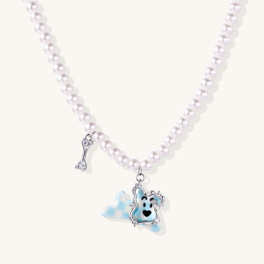 Crystal Dog Charm Pearl Necklace Your Spirit Animal