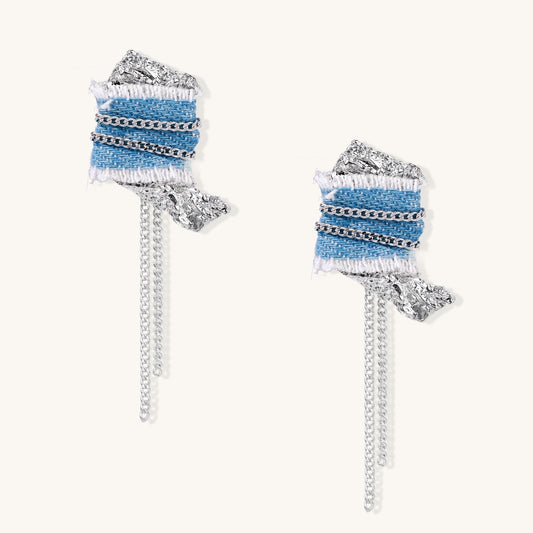Denim Chain Statement Earrings Edgy Elegance