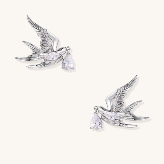 Swallow Bird Drop Earrings with Crystal Accents