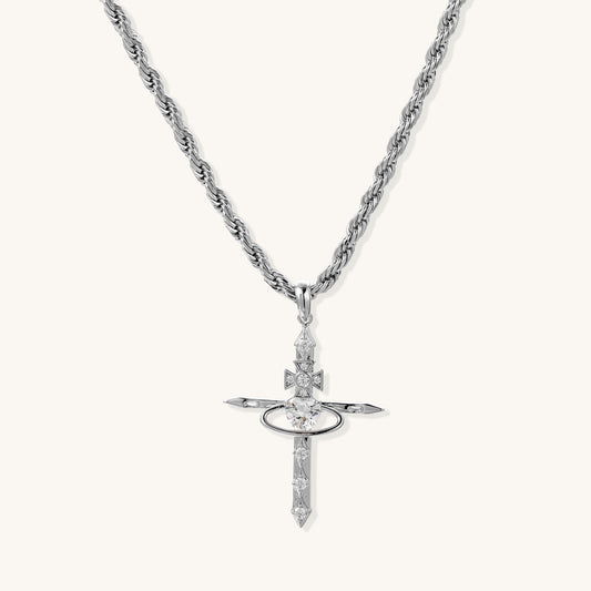 Cross Pendant Necklace with Crystal Center