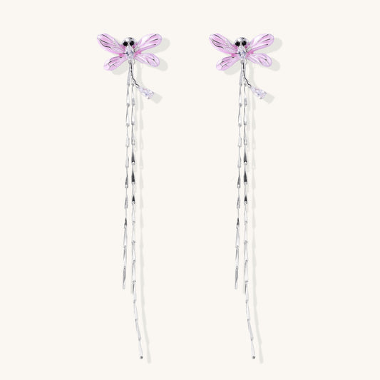 Statement Purple Dragonfly Drop Earrings