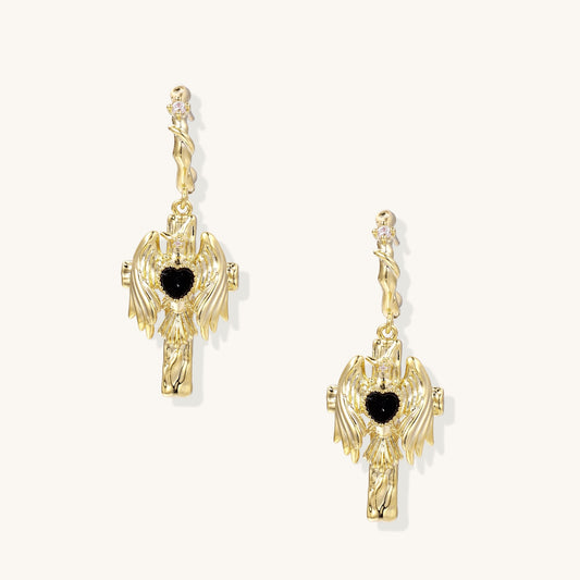 Golden Angel Wing Drop Earrings