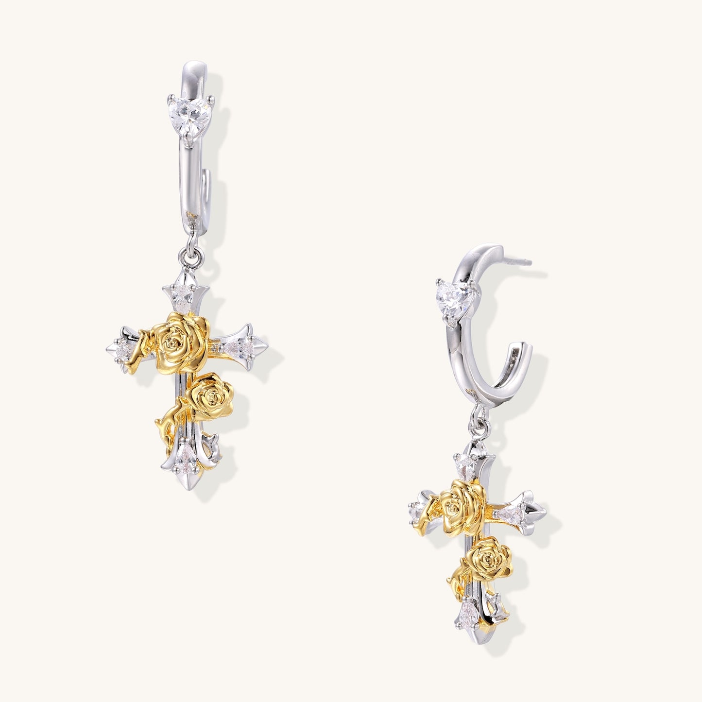Cross Rose Statement Drop Earrings