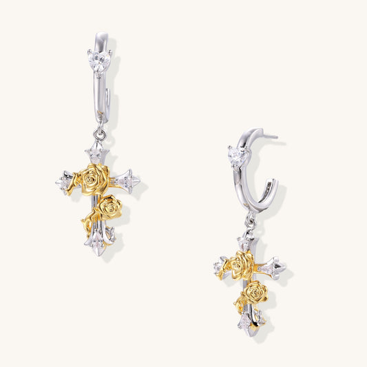 Cross Rose Statement Drop Earrings