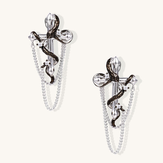 Serpent Chain Drop Earrings with Crystal Details